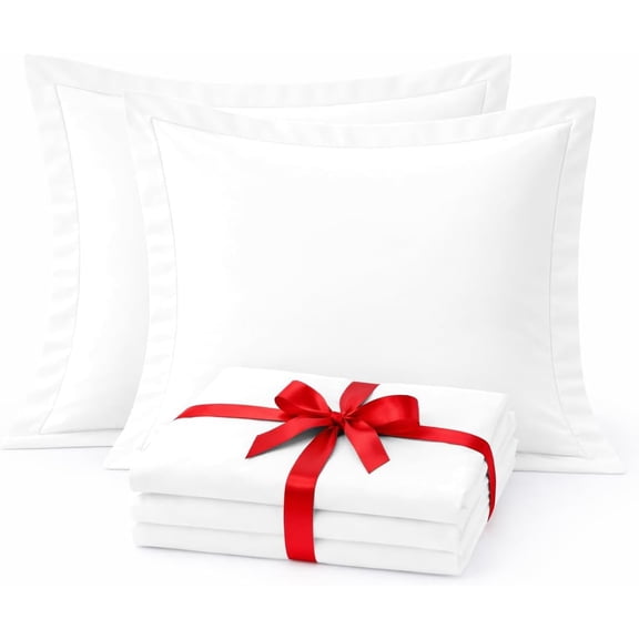 Euro Pillow Shams Set of 2 – European Size 28x28, 600 Thread Count 100% Natural Cotton, Envelope Closure, Decorative Square Pillow Covers with 2 Inch Flange, Soft & Smooth, White