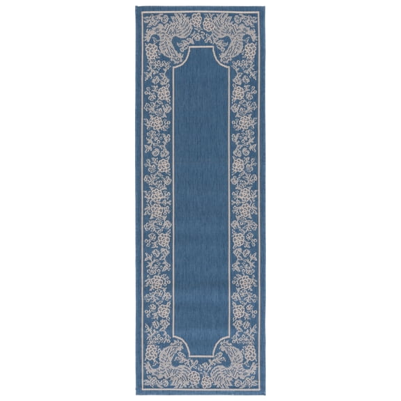 SAFAVIEH Courtyard Claire Oriental Indoor/Outdoor Runner Rug, Blue/Natural, 2'3" x 6'7"