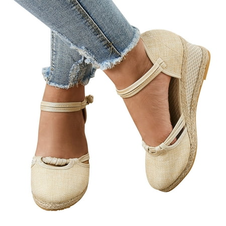 

TAIAOJING Women Sandals Buckle Linen Sandals Platform Wedge Sandals Casual Braided Buckle Wedge Sandals Fashion Shoes Zapatos