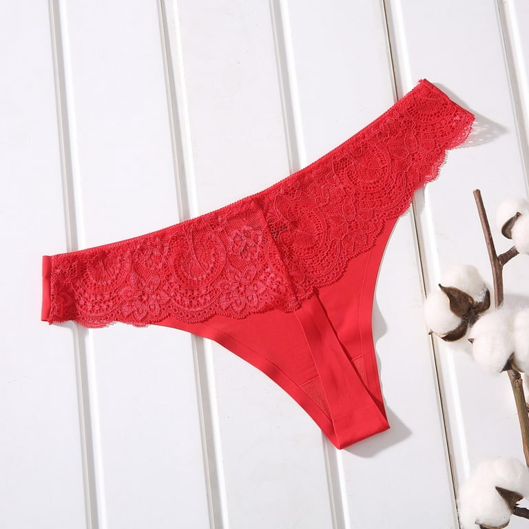 YDKZYMD Womens High Waisted Briefs Lace Sexy Breathable Underwear See  Through Briefs Seamless Panty Red 