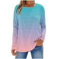 thumbnail image 2 of Aueoeo Womens Gradient Color T Shirts Long Sleeve Crew Neck Shirts Basic Tee Tops Blouse Regular Fitted Going Out Tops, 2 of 5