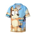 thumbnail image 2 of Lsque Bluey print Men's Cuban Collar Short Sleeve Shirt Summer Beachwear Casual Button Down Fashionable Vacation Leisure Shirt-X-Large, 2 of 7