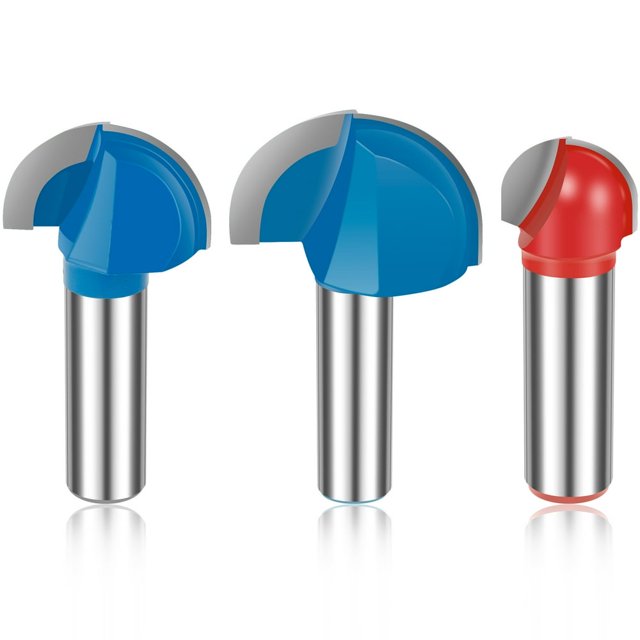 3Pcs 1/2inch Shank Core Box Router Bit Set Carbide Diameter 3/4inch 1-1/4inch 1-5/8inch Nose Router Bits Durable Woodworking Milling Cutter Tool for Solid Wood Plywood