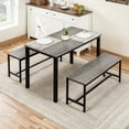 thumbnail image 3 of Dining Set for 4 with 2 Benches, Kitchen Table Set with Metal Frame & MDF Board, Space-Saving Dinette for Kitchen, Dining Room - Color: Gray, 3 of 11