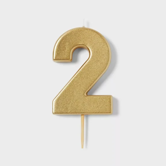 Number 2 Gold Birthday Candle