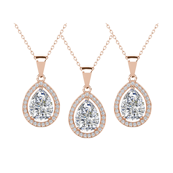 Cate & Chloe Pack of 3 - Isabel 18k Rose Gold Plated Teardrop Necklace with Simulated Diamonds for Women