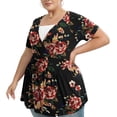 thumbnail image 6 of UVPLove Women's Plus Size V Neck Casual Knit T-shirts Short Sleeve Blouse & Top,Brown Floral, 3XL, 6 of 9