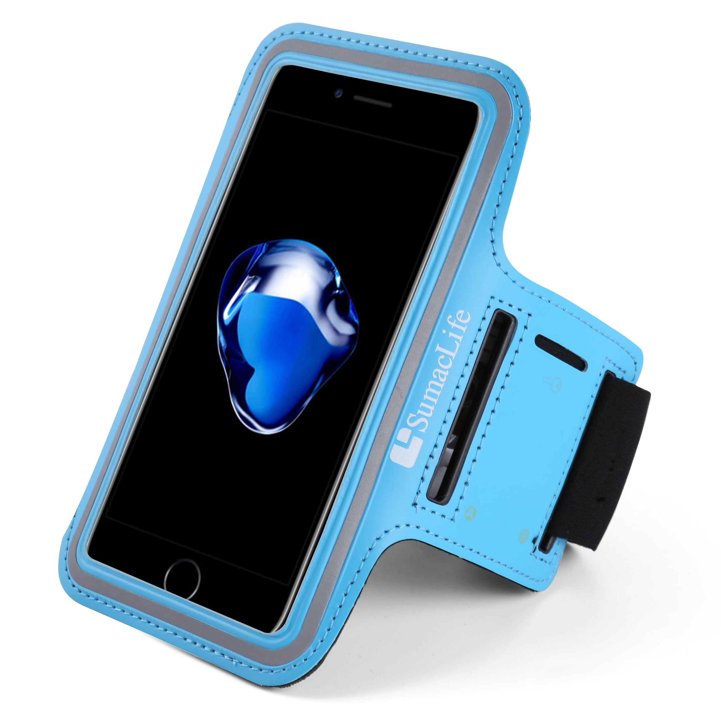 SumacLife Waterproof Sweat-Resistant Universal Armband Case,Adjustable Velcro Arm Strap with Extender Strap,Blue