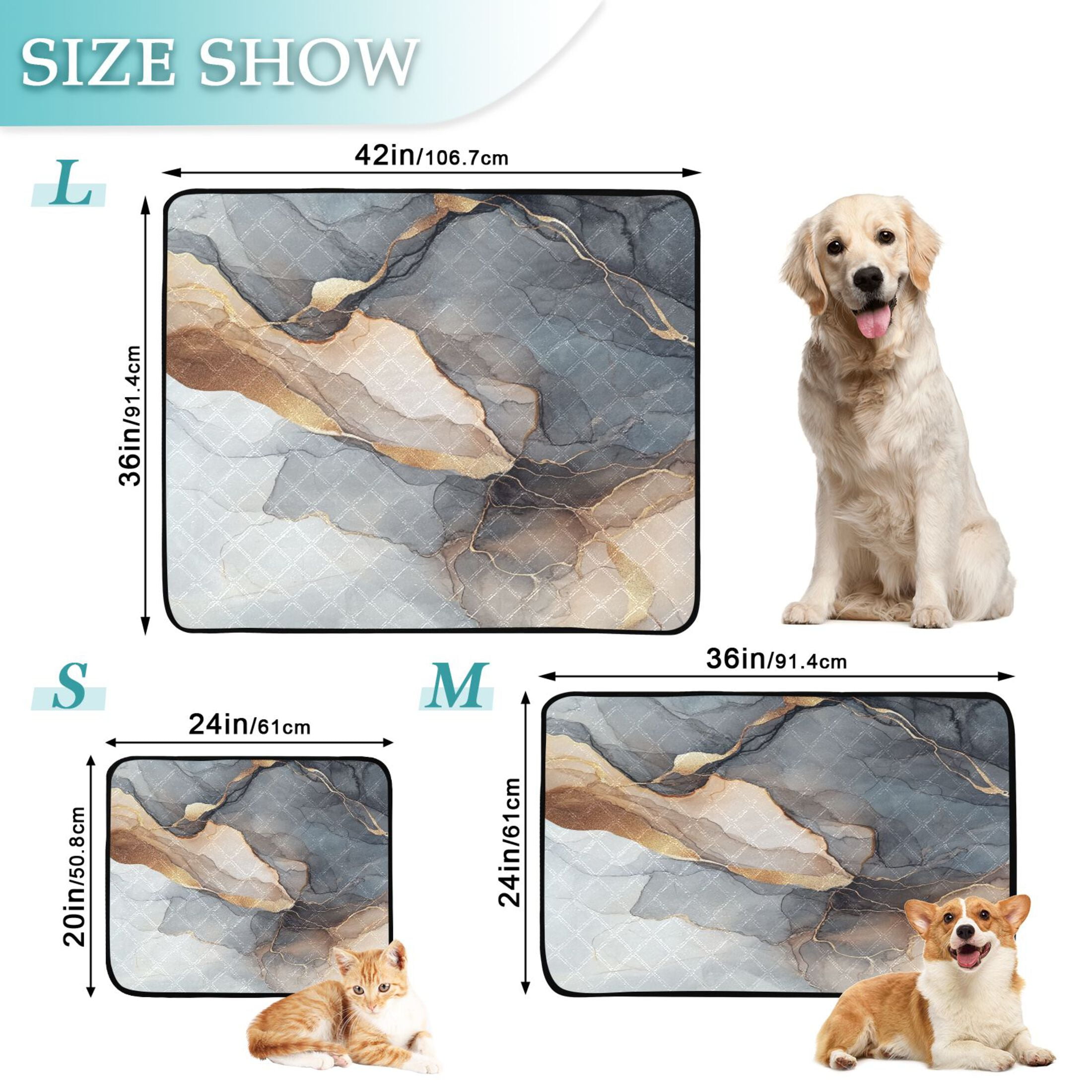 Qxltty Gilt Brown Marble Cat litter Pads Pet Set of 3 Diaper Mats Center Anti-leakage Layer Absorbent Soft and Comfortable