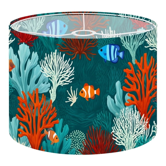 Linen Drum Lampshades Colorful Coral Fish Tropical Marine Life Teal Orange Coastal 13"x13"x10" Light Shade for Table Lamps Floor Lamp Shades Lampshade Replacement Assembly Required