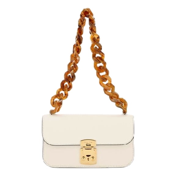 Miu Miu Madras White Leather Tortoise Shell Chain Bag Gold Buckle Made in Italy New