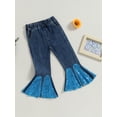 thumbnail image 3 of Bagilaanoe Little Girl Flare Jeans Elastic Waist Bell Bottoms 3T 4T 5T 6T 7T Toddler Sequin Denim Pants Baggy Trousers Kids Fall Casual Clothes, 3 of 7