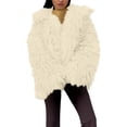 thumbnail image 2 of Women's Faux Fur Double Faced Plush Coat, Thickened Long Sleeve Cardigan, Warm Winter Open Front Jacket, Soft Lined Outerwear, Cozy Oversized Lapel Coat White XL, 2 of 4