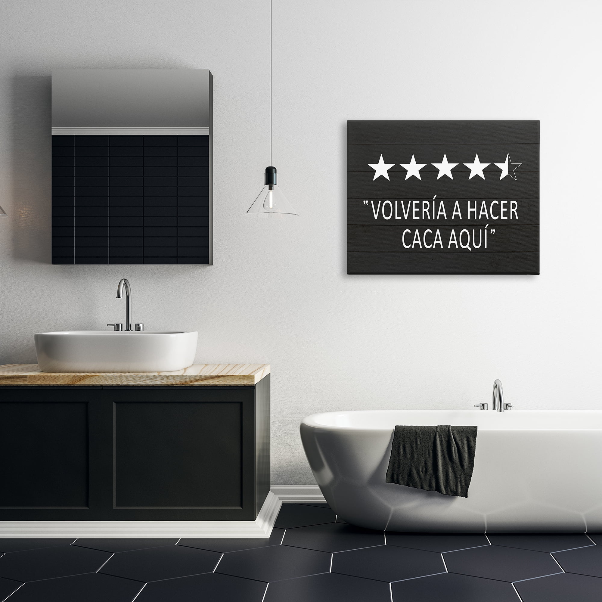 Stupell Industries Baño Cinco Estrellas Bath & Laundry Painting Wrapped Canvas Art Print Wall Art, 40 x 30