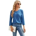 thumbnail image 4 of MOMOFEEL Long Sleeve Top for Woman Crewneck T-Shirts 3/4 Sleeve Tunic Tops For All Seasons (M9001 Blue S), 4 of 7