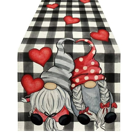 

Valentine s Day Table Flag Festival Decoration Love Little Gnome Pattern Linen Table Cloth 33 * 120Cm