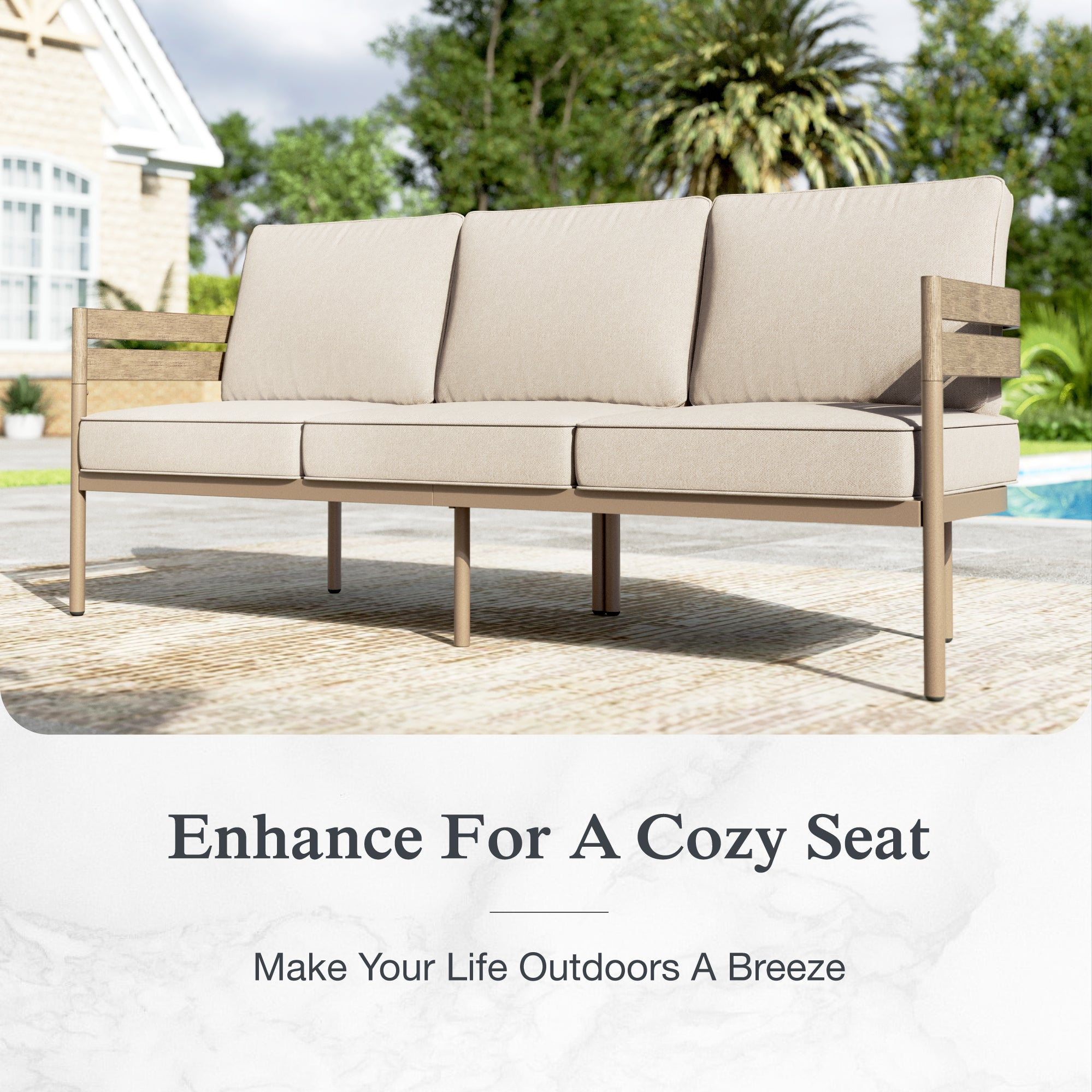 Sophia & William 5 Seat Patio Outdoor Furniture Set Wooden-like Streamlined Conversation Set with Swivel Chairs & Combined Coffee Table, Beige