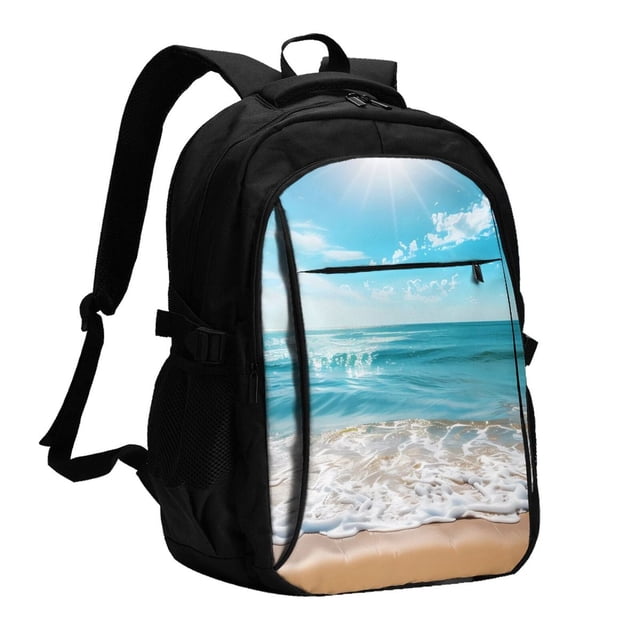 Balery Sunny Ocean Waves Mochila con carga USB para hombre y mujer - Mochila impermeable y antirrobo para laptop con puerto USB para viajes, trabajo