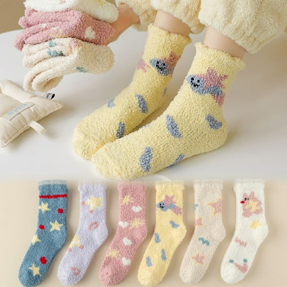 6Pairs Fuzzy Socks for Women Warm Soft Fluffy Socks for Girls Home Sleeping Indoor Thick Cozy Plush Sock