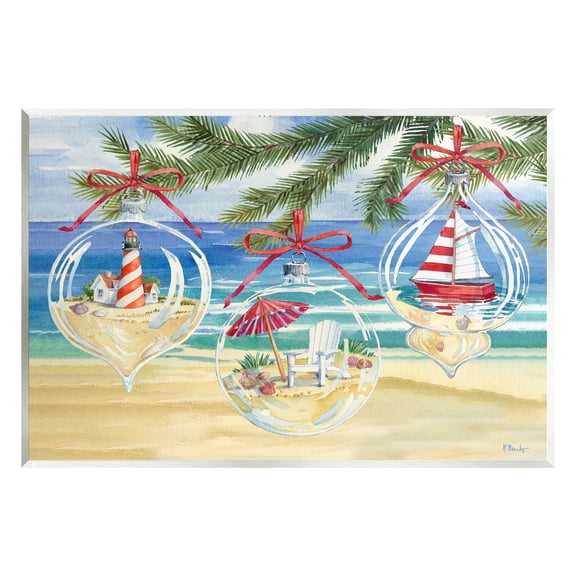 Stupell Industries Coastal Christmas Ornaments Holiday Painting Unframed Art Print Wall Art, 15 x 10