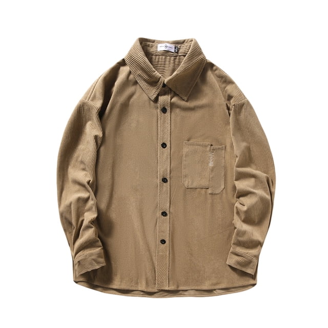 Blusa y camisa de manga larga con cuello vuelto para hombre, blusa informal de pana a la moda con botones y cuello vuelto, blusa de manga larga para hombre