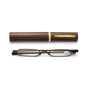 ZUVGEES Easy Carry Mini Compact Slim Reading GlassesLightweight Portable Readers with w/Pen Clip Tube Case (Brown, 1.25)