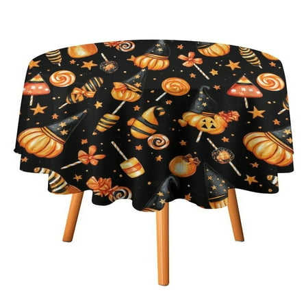 

JINGDS Mini Witch Hats Candy Halloween Design-997 Round Table Cloth Halloween Tablecloth Thanksgiving Day Table Cloth Round Cover Circle Tablecloth for Halloween Thanksgiving Fall Party