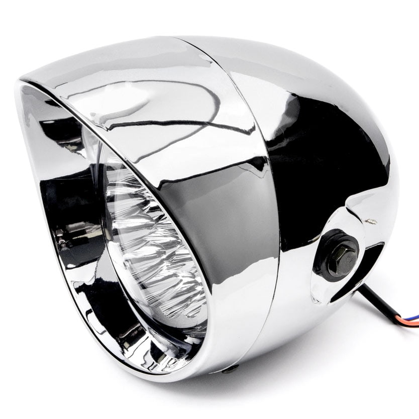 Krator 7" Chrome LED Motorcycle Headlight w/ Side Mounting Running