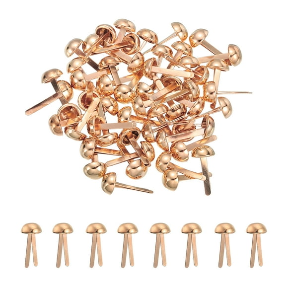 Uxcell 80 Pcs Brads Paper Fasteners, 6 x 13 mm Metal Round Head Split Pins, Prong Brads for Scrapbooking Leather Craft Decorative DIY Supplies, Rose Gold