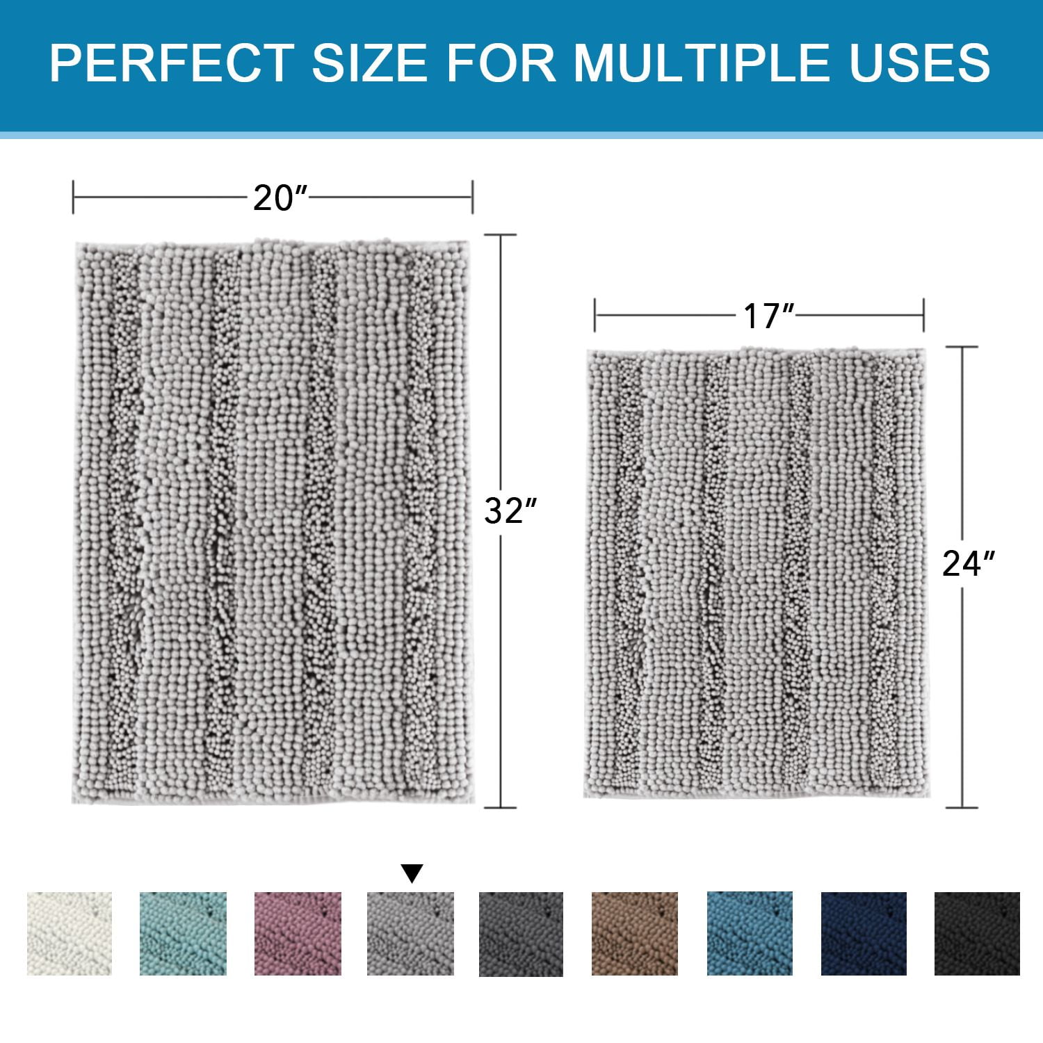 PrimeBeau Absorbent Bath Mats, Shaggy Chenille, Thick Floor Mats, Set of 2, Dove Color