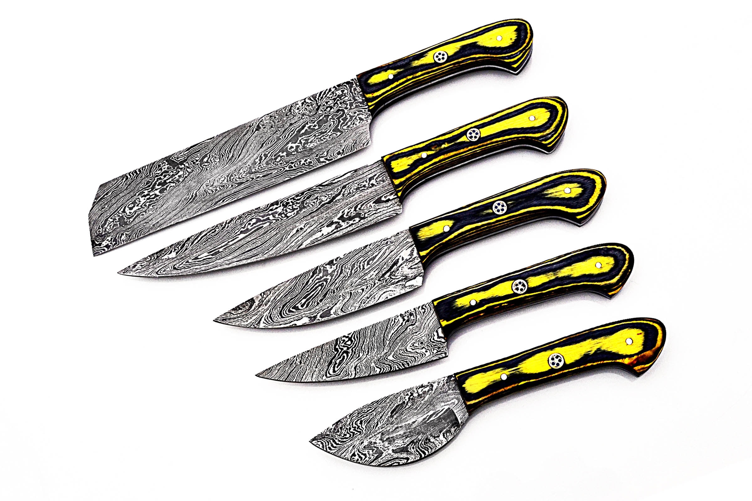 Smart & Sharp Custom Handmade Damascus Chef Knives Set/Kitchen Knives 5 Pieces Set 17306 (Yellow and Black)