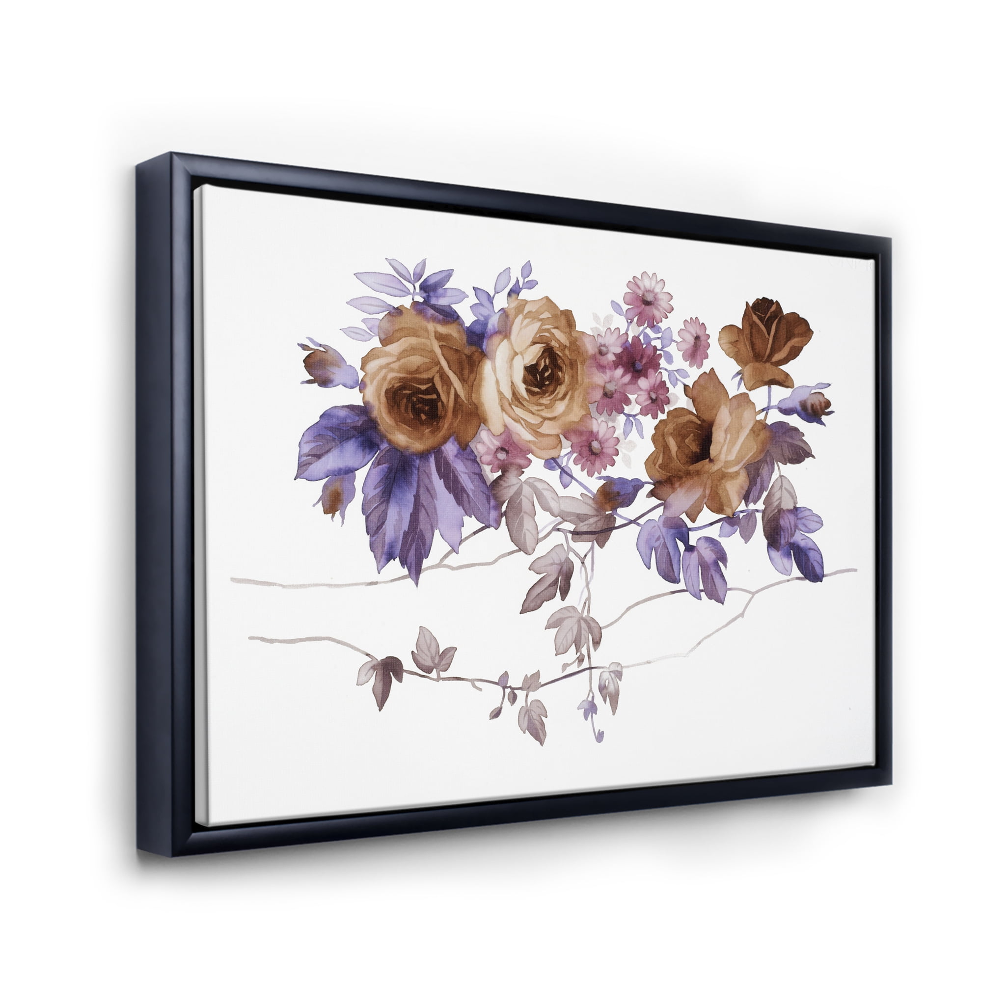 Designart 'Purple Wildflowers On White IV' Traditional Framed Canvas Wall Art Print