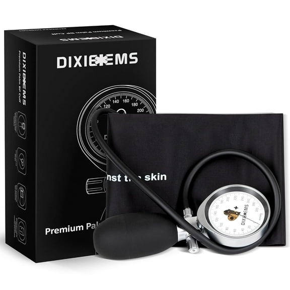 Dixie EMS Manual Aneroid Blood Pressure Cuff Sphygmomanometer for Adults - Black