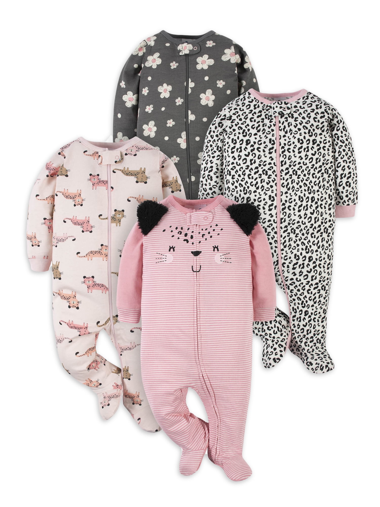 Gerber Baby Girl Sleep 'N Play Footed Pajamas, 4Pack