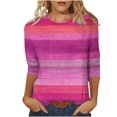 thumbnail image 2 of Aobny Striped Cute Tshirts Shirts for Women Pink Plus Size T-Shirt Crew Neck 3/4 Sleeve Loose Tshirts for Women,S, 2 of 5