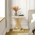 thumbnail image 5 of Tribesigns Table d'Appoint Carrée Blanc Or 2 Niveaux Table de Chevet Moderne avec Rangement, 5 of 5