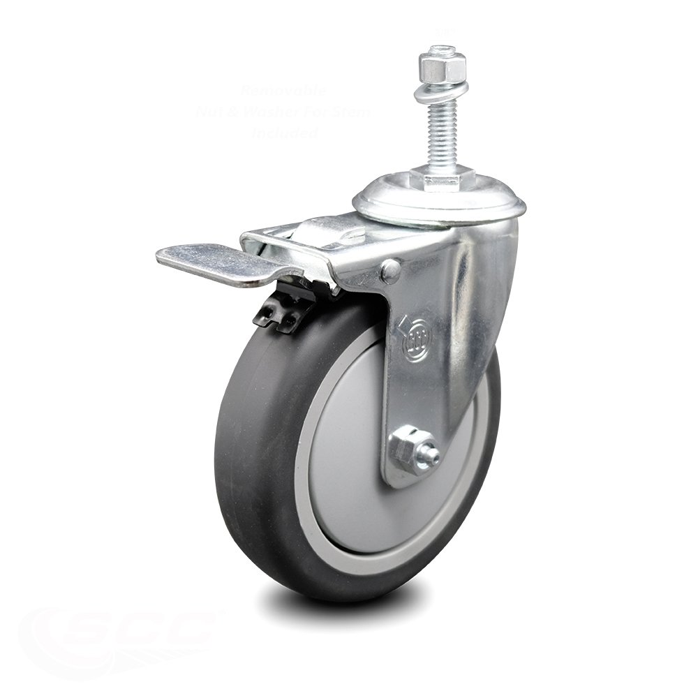 Thermoplastic Rubber Swivel Threaded Stem Caster 5" x 1.25" Black