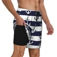thumbnail image 3 of Picia Anchors pattern Mens Swim Trunks with Compression Liner Stretch Beach Shorts Quick Dry with Zipper Pockets No-Chafing Board Shorts-Large, 3 of 9