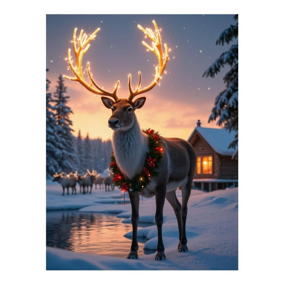 Diamond Art Kit for Adults, Snowy Reindeer Winter Wonderland Diamond Painting for Adults Beginners, 5D DIY Diamond Art Painting Kits, Colorful Diamond Painting Craft for Home Decor 12x16