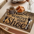 thumbnail image 3 of Please Remove Your Shoes Placemats Set of 6 Farmhouse Brown Wooden Grain Place Mats Indoor Wipeable Table Mats Washable Cloth Dining Table Placemats for Kitchen Holiday Party Home Decor 13x19 Inch, 3 of 9