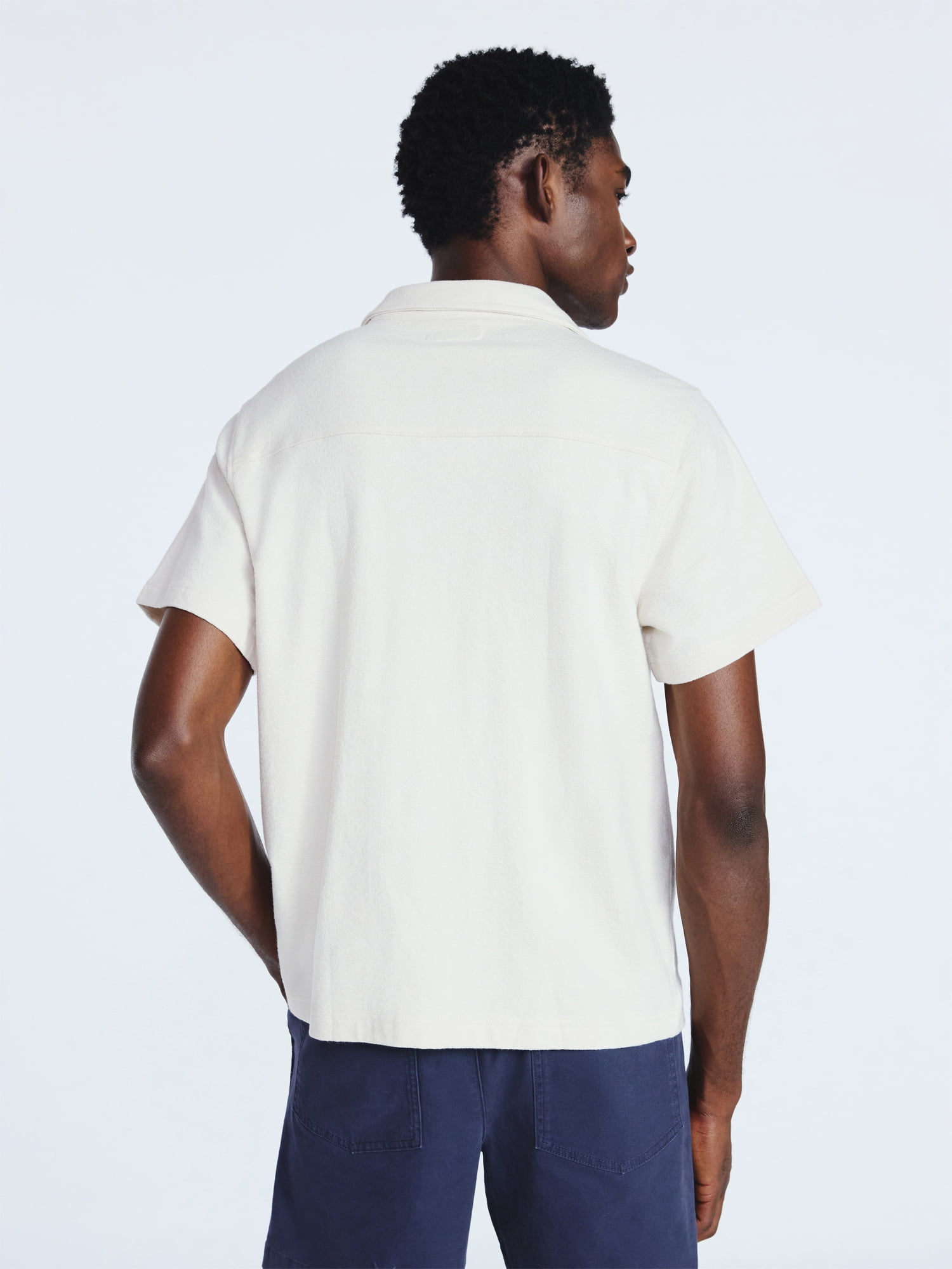 Free Assembly Men's Textured Cotton Camp Shirt with Short Sleeves, Sizes S-3XL