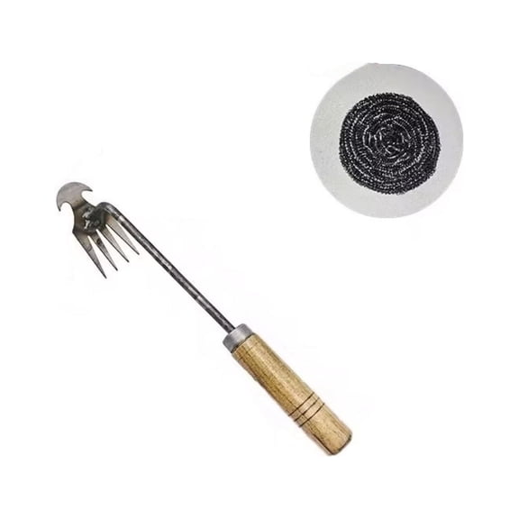 Weeding Artifact Uprooting Weeding Tool, Garden Weeding Tools Hand Weeder Tool, Stainless Steel Weed Puller 4 Teethes Dual Purpose Weeder(Wooden Handle, 12 in)