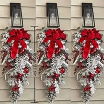 Christmas Swag Wreaths, 1pc Artificial Christmas Teardrop Swags Prelit Stairs Christmas Decoration for Stair Railing Wall Window Xmas Decor Pine Needles, Red Berri