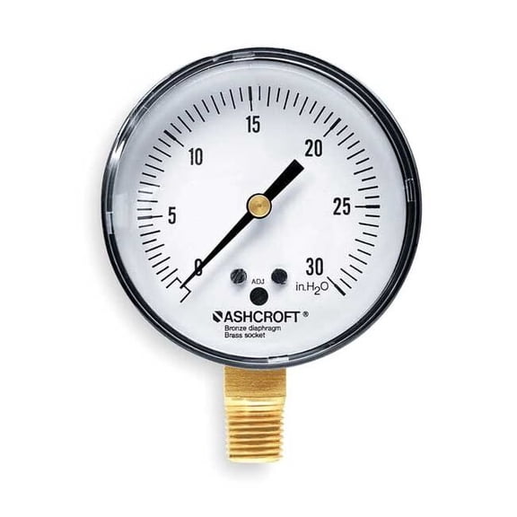 Ashcroft Pressure Gauge,0 to 30H2O,2-1/2In,1/4In 25 1490A 02L 30" H20