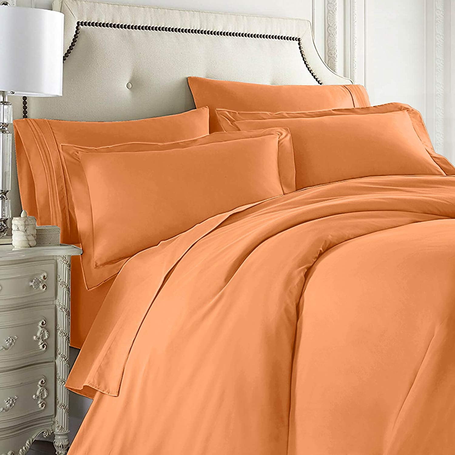 Nestl Bedding 7-Piece Queen Duvet Cover and Bed Sheet Set - Includes Duvet Cover, Flat Sheet, Fitted Sheets, 2 Pillowcases, 2 Pillow Shams - Complete Luxury Soft Microfiber Bedding Set, Apricot Orange