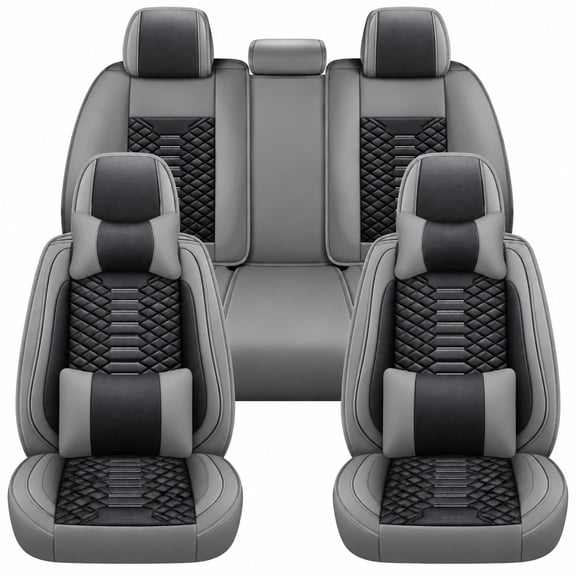 Automotive Seat Covers Full Set 5 Seats,Nappa Leather Seat Covers Leather with Lumbar Support,Waterproof Seat Covers Fit for Hyundai Tucson 2005-2026(Black＆Gray)