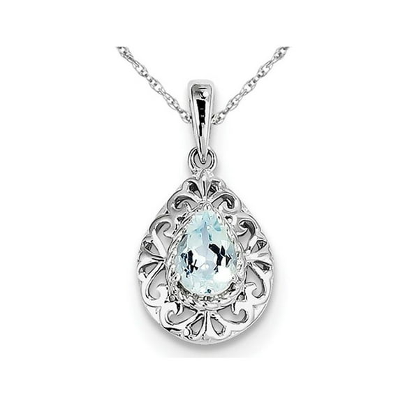 Sterling Silver Light Aquamarine Drop Pendant Necklace with Chain (1/2 Carat ctw)
