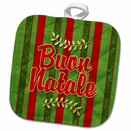 

3dRose Buon Natale Italian Christmas Festive Stripes in Red and Green - Pot Holder 8 by 8-inch