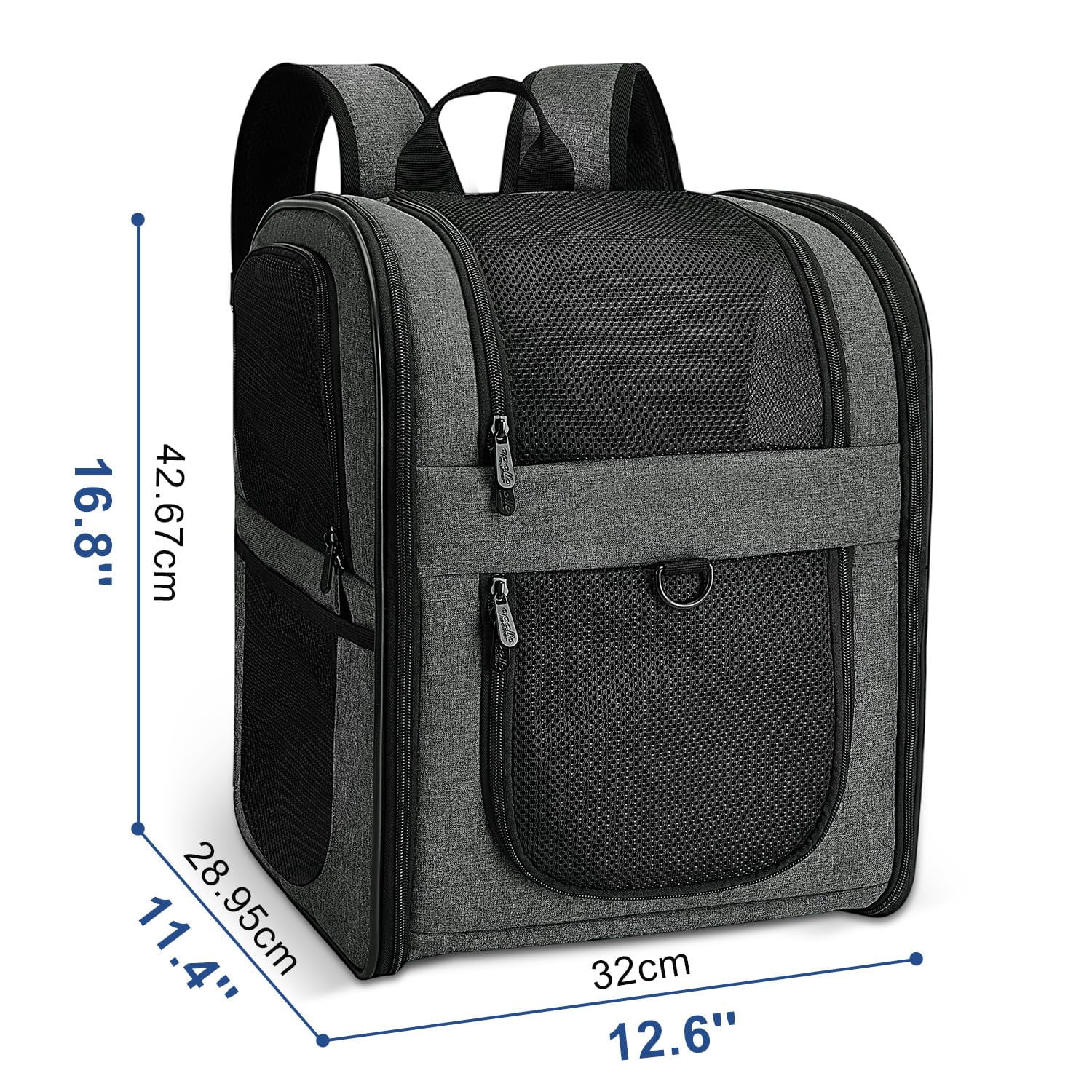 Dog & Cat Carrier Backpack for 4-18lb Pets - Safety Features with Cushioned Back Support, Breathable Mesh Pet Backpack for Hiking, Travel, Outdoor (Gray)