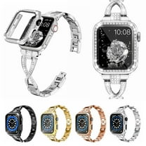 Dwitch Bling Band Full Case Compatible with Apple Watch Series 9/8/7 41mm for Women Girls,Glitter Diamond Metal Adjustable Bracelet Band & Cover for iWatch Series 9/8/7 41mm,Silver Strap Case